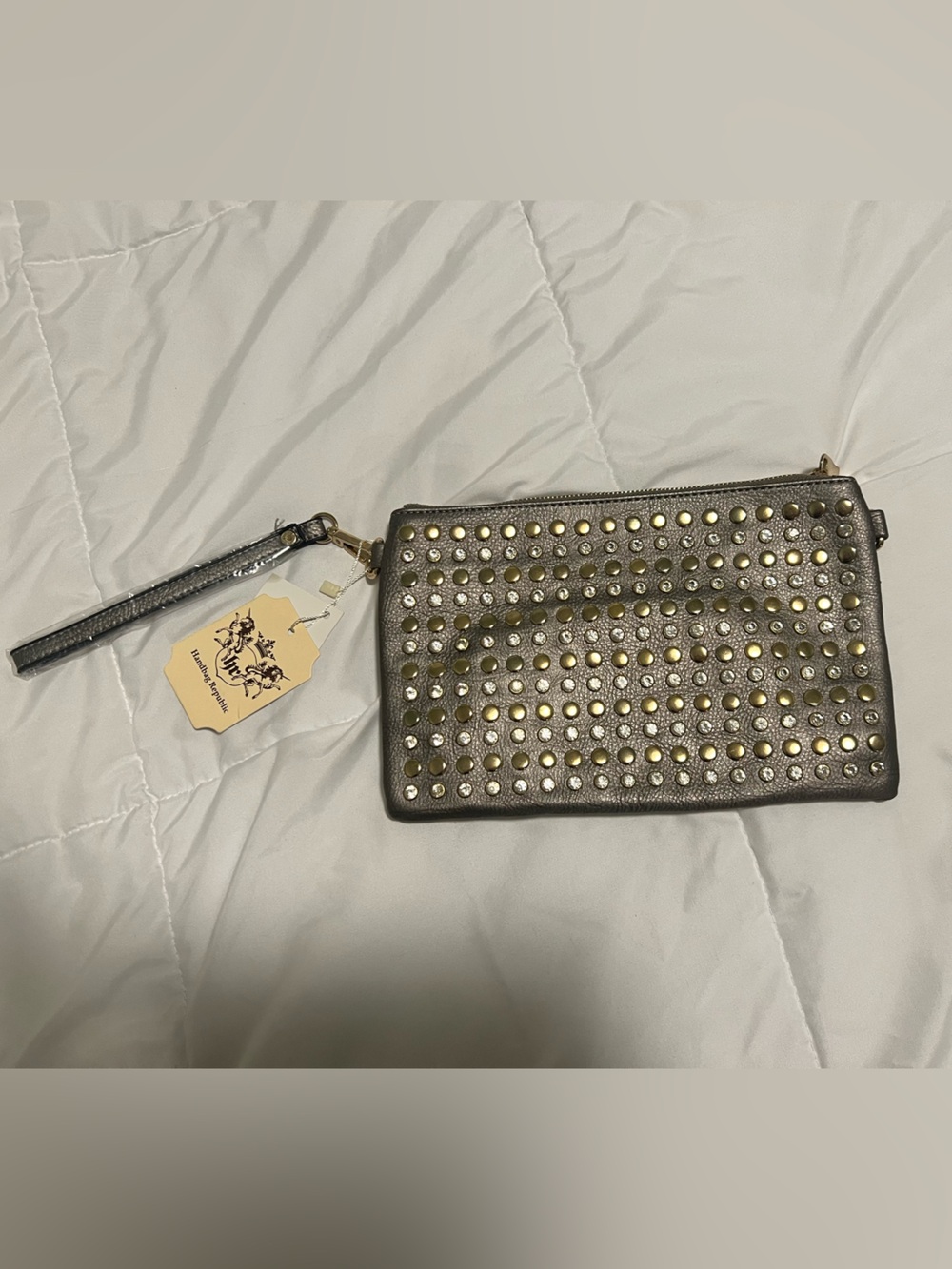Studded Metallic Wristlet Clutch - Silver